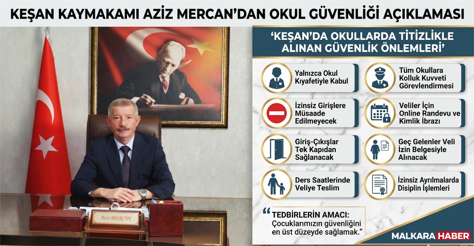 Keşan Kaymakamı Mercan, okullarda alınan güvenlik tedbirleri hakkında bilgilendirdi