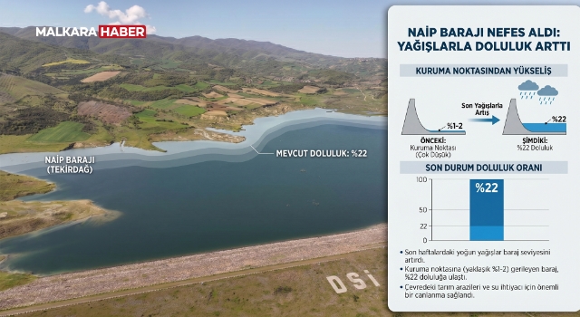 Kuruma noktasına gelen Naip Barajı'nda doluluk yağışlarla birlikte yüzde 22'ye yükseldi