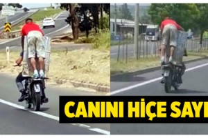 Motosiklete varil yükleyip otoyola çıktılar