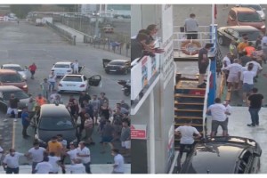 Tekirdağ'da arabalı feribotta sıra kavgası kamerada