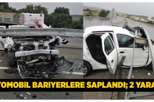 Tekirdağ’da Otomobil Bariyerlere Saplandı; 2 Yaralı