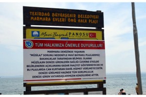 Tekirdağ'da mavi bayraklı plajlara 'müsilaj nedeniyle denize girmeyin' tabelaları koyuldu