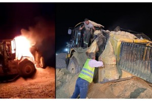 Malkara'da iş makinesi yanarak kullanılmaz hale geldi