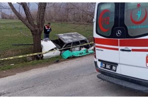 Ağaca çarpan otomobil alev aldı; dede ile torunu öldü, 2 yaralı