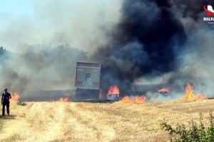 Buğday yüklü TIR alev aldı; 10 dekar tarım alanı zarar gördü