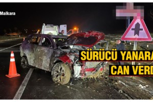 Malkara’da trafik kazası. Sürücü yanarak can verdi!