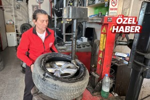 Kanseri yenen Remziye, lastik tamirciliği yapıyor