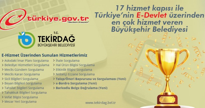 Tekirdağ Büyükşehir Belediyesi E-Devlet Entegrasyonunda Öncü Olmaya Devam Ediyor